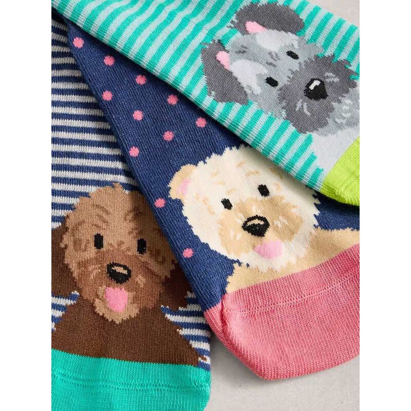 White Stuff 3Pk Dog Pals Ankle Socks image number 1